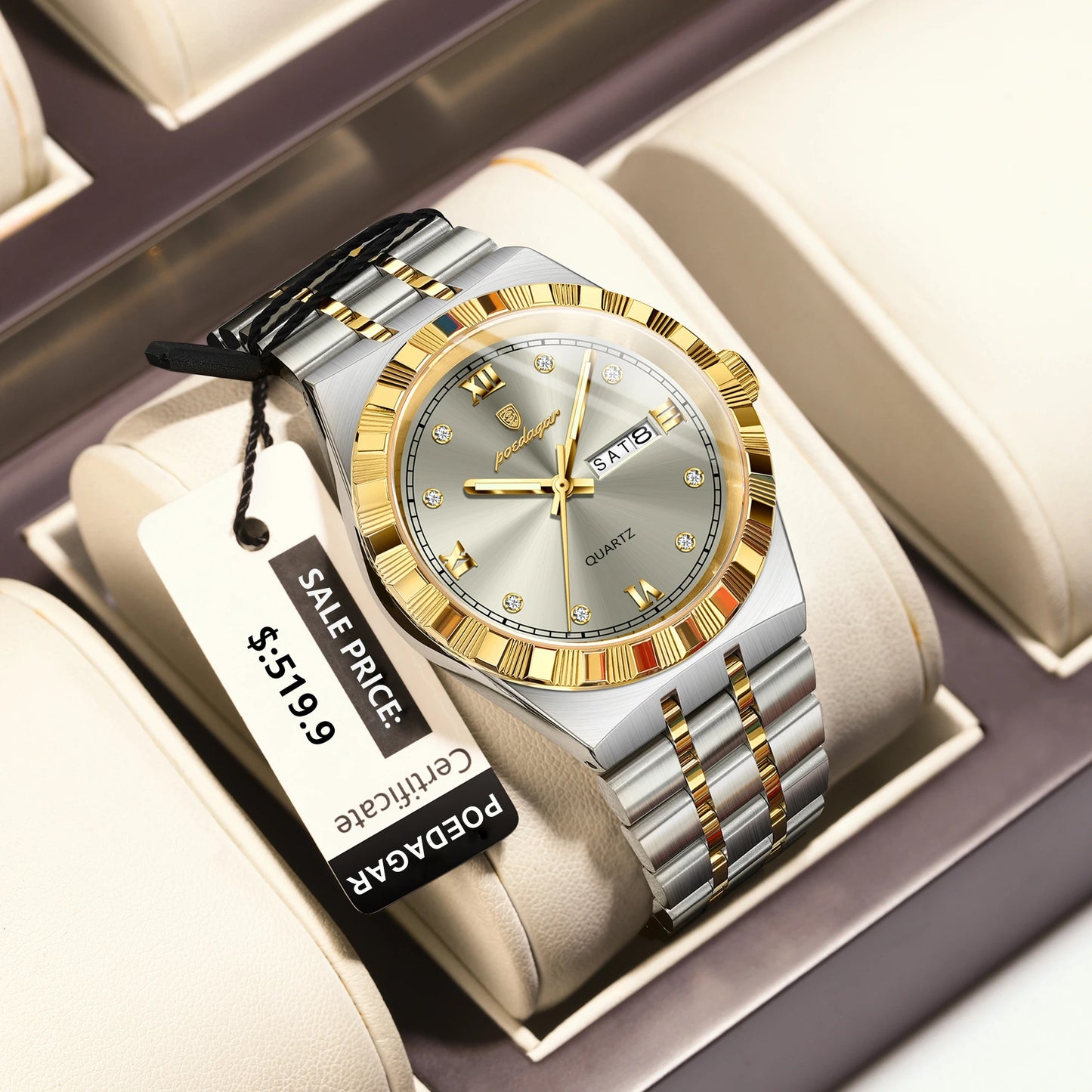 Diamond Dial Calendar Display Men Wristwatch
