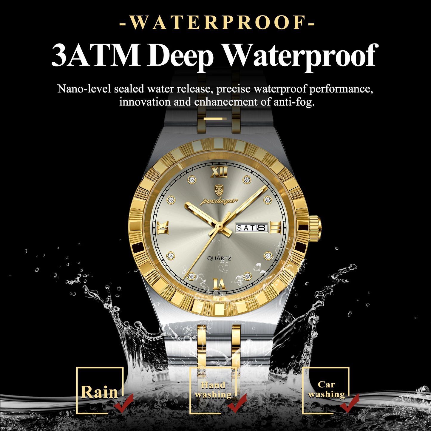 Diamond Dial Calendar Display Men Wristwatch