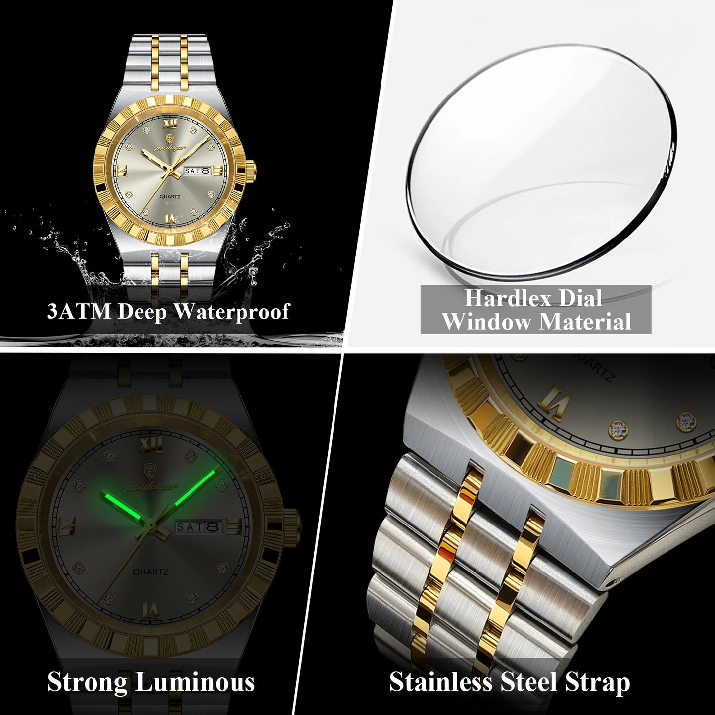 Diamond Dial Calendar Display Men Wristwatch