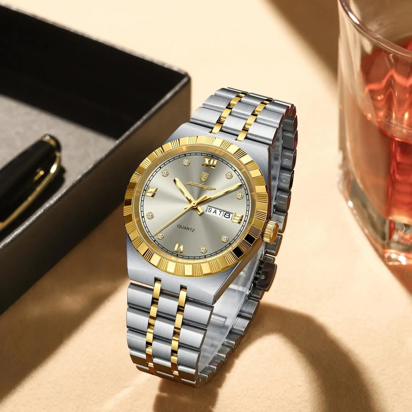 Diamond Dial Calendar Display Men Wristwatch