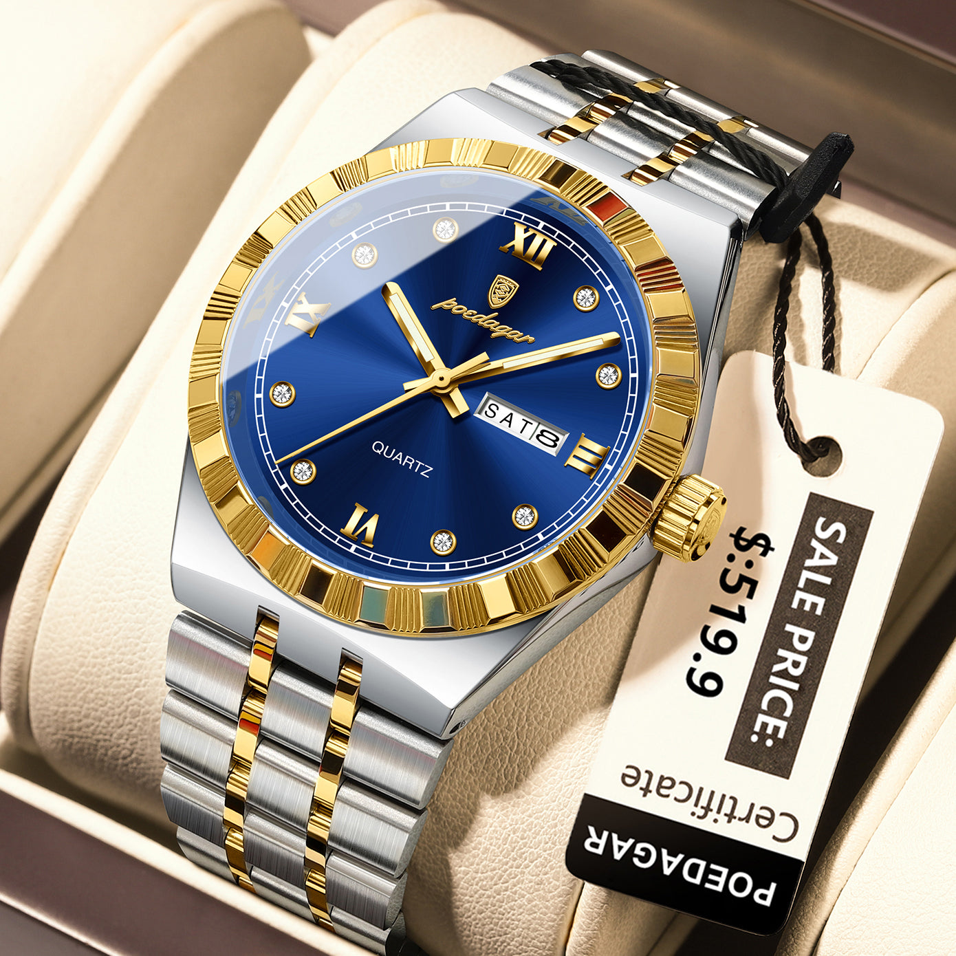 Diamond Dial Calendar Display Men Wristwatch