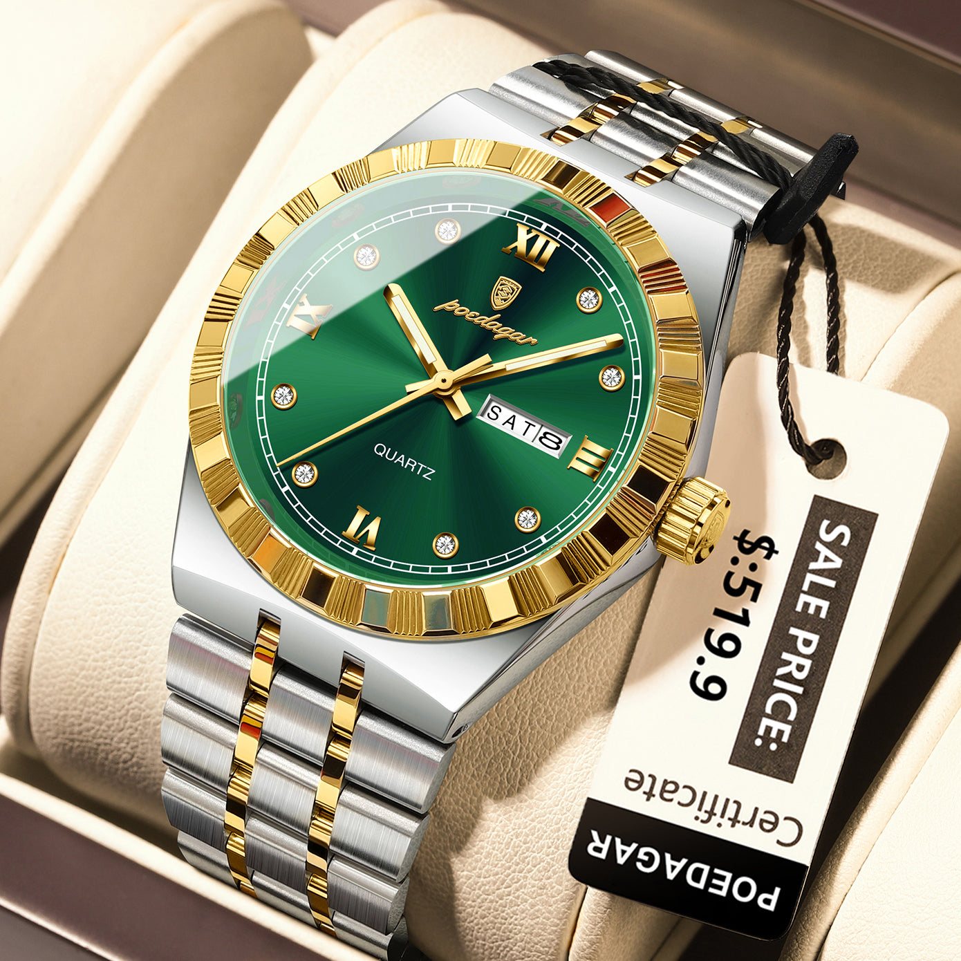 Diamond Dial Calendar Display Men Wristwatch