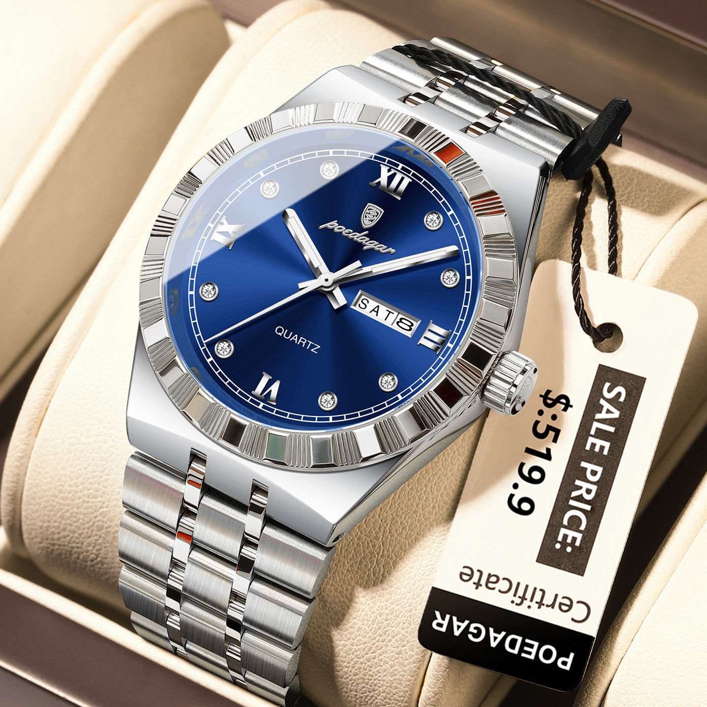 Diamond Dial Calendar Display Men Wristwatch