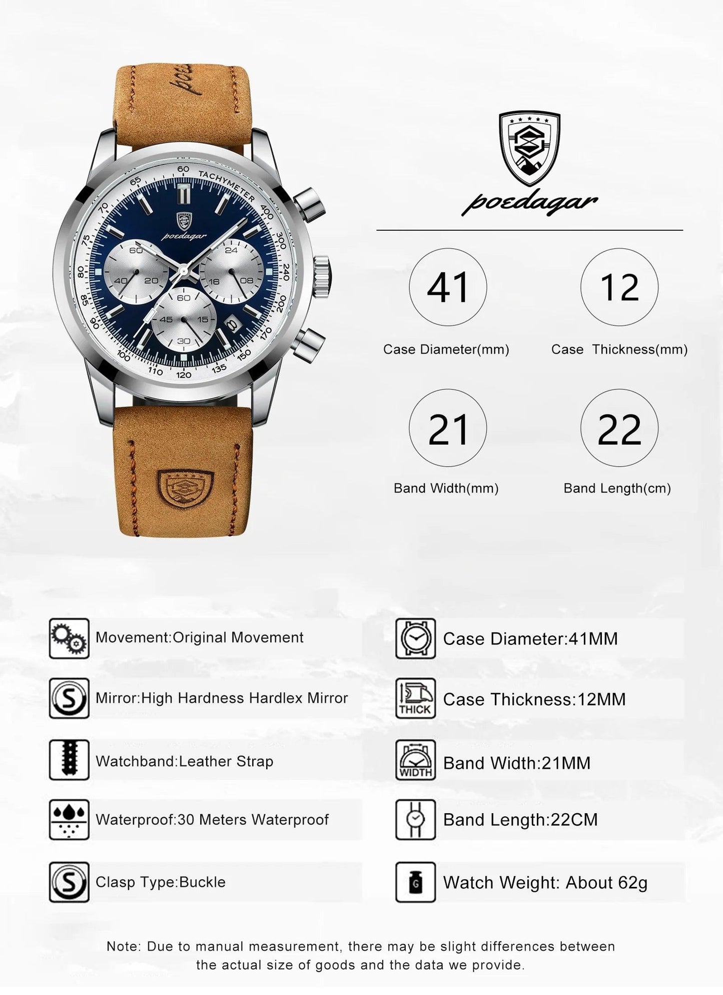 High Quality Leather Waterproof Luminous Quartz Watch for men