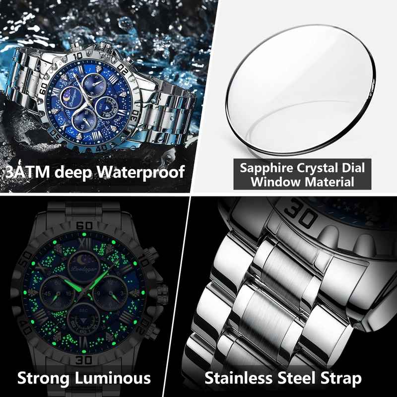 Poedagar Stainless Steel Chronograph Watch