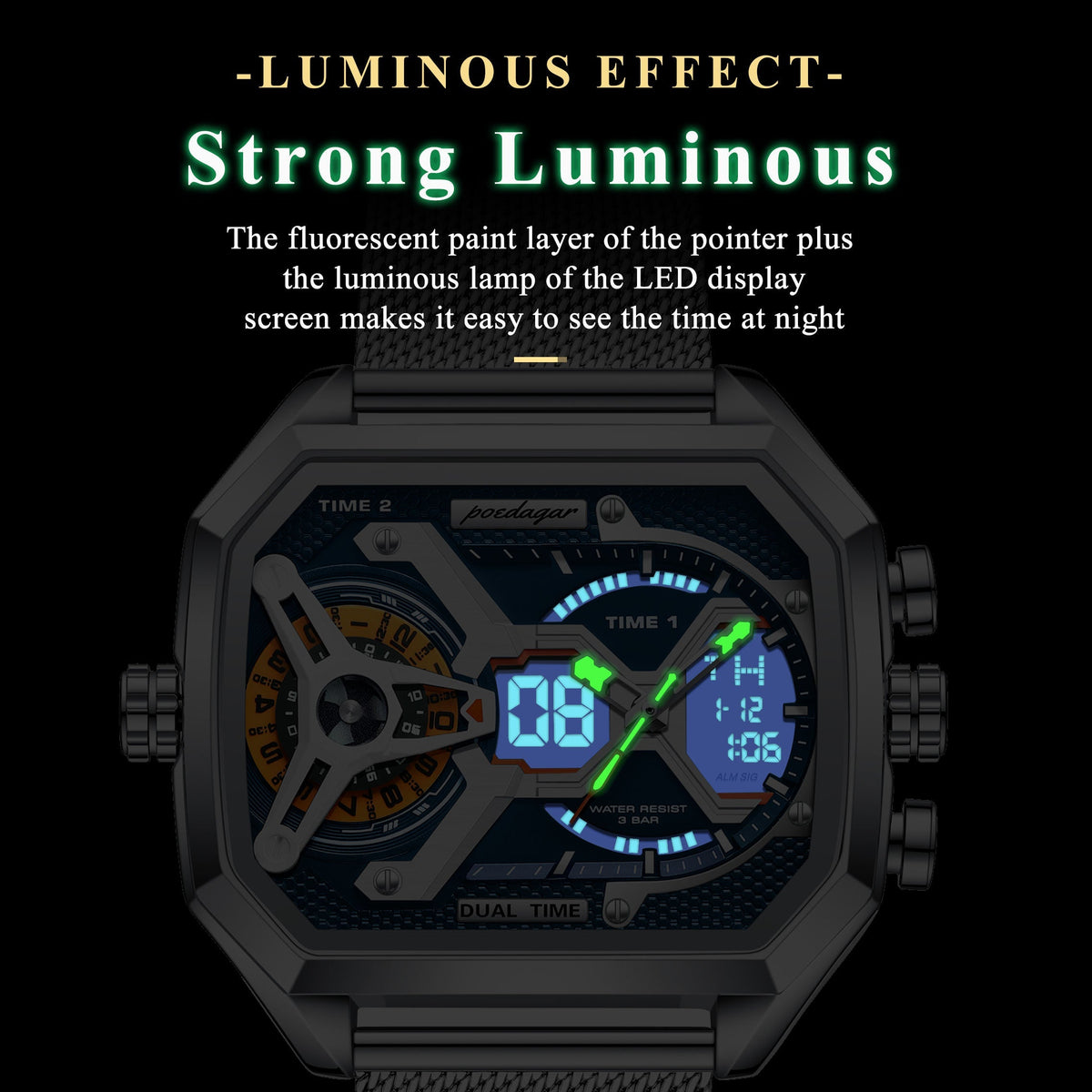 Poedagar Multifunction Water Resistant Mens Watch