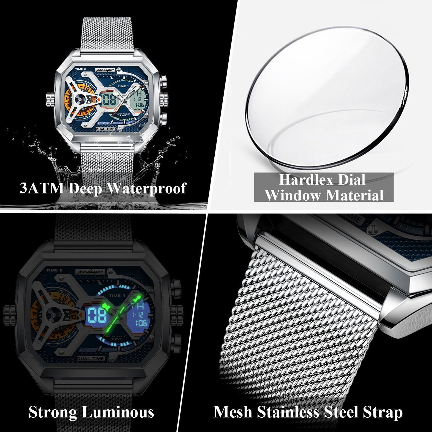 Poedagar Multifunction Water Resistant Mens Watch