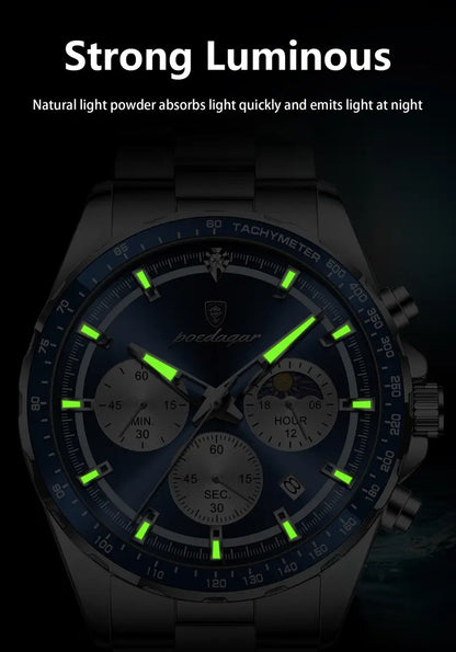 POEDAGAR Men's Stainless Steel Chronograph Watch