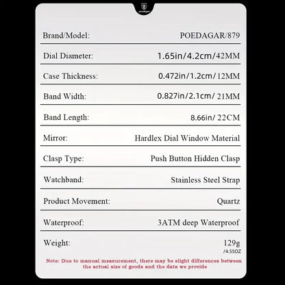 POEDAGAR Men's Stainless Steel Chronograph Watch