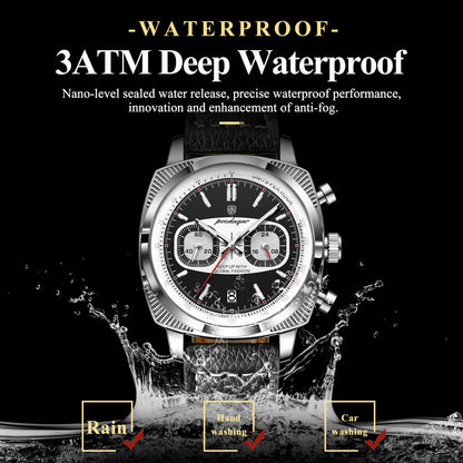 Poedagar Leather Strap Chronograph Men Watch