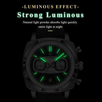 Poedagar Leather Strap Chronograph Men Watch