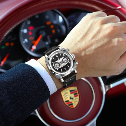 Poedagar Leather Strap Chronograph Men Watch